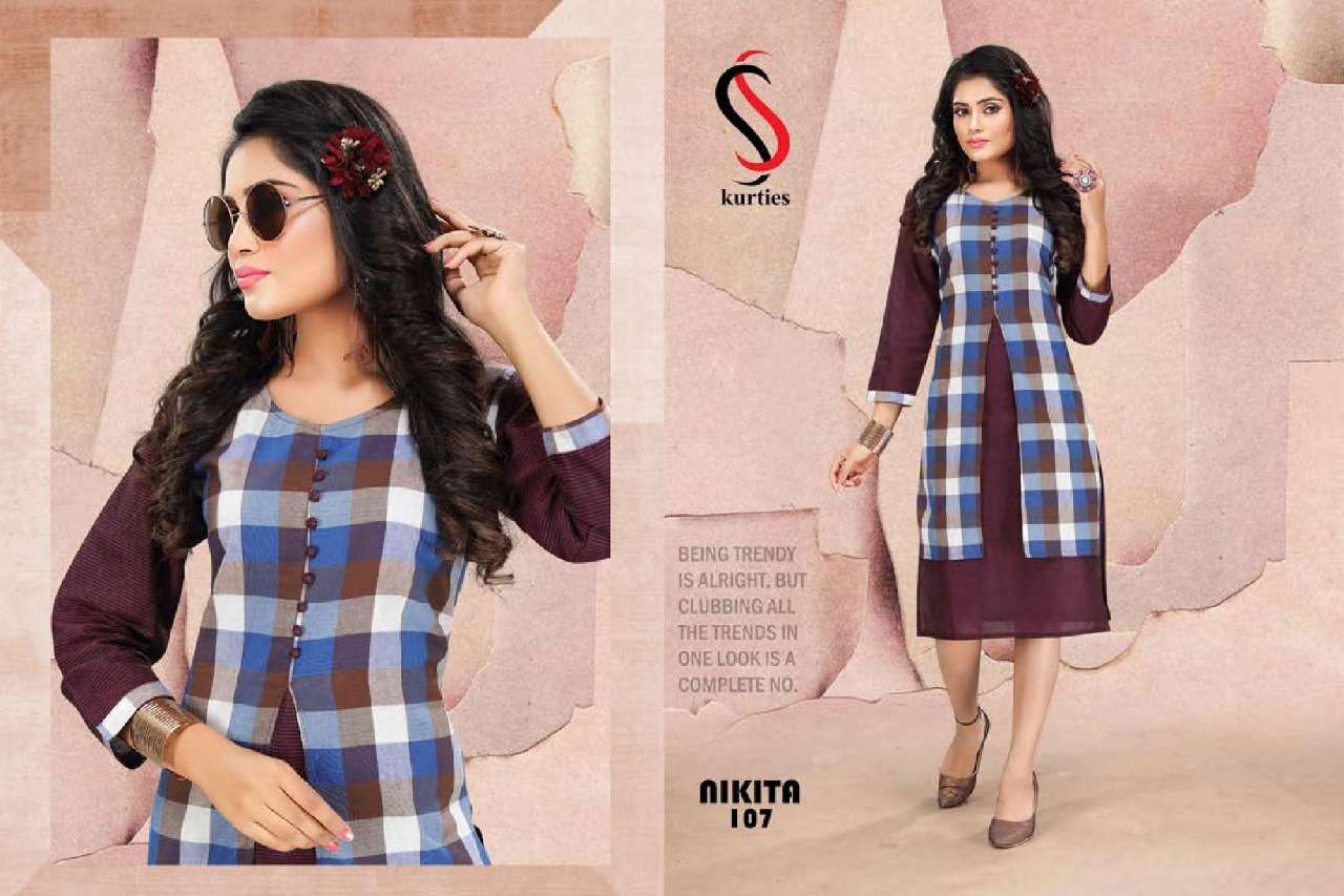 NIKITA BY S S KURTI 101 TO 108 SERIES BEAUTIFUL STYLISH FANCY COLORFUL CASUAL WEAR & ETHNIC WEAR & READY TO WEAR HANDLOOM COTTON KURTIS AT WHOLESALE PRICE
